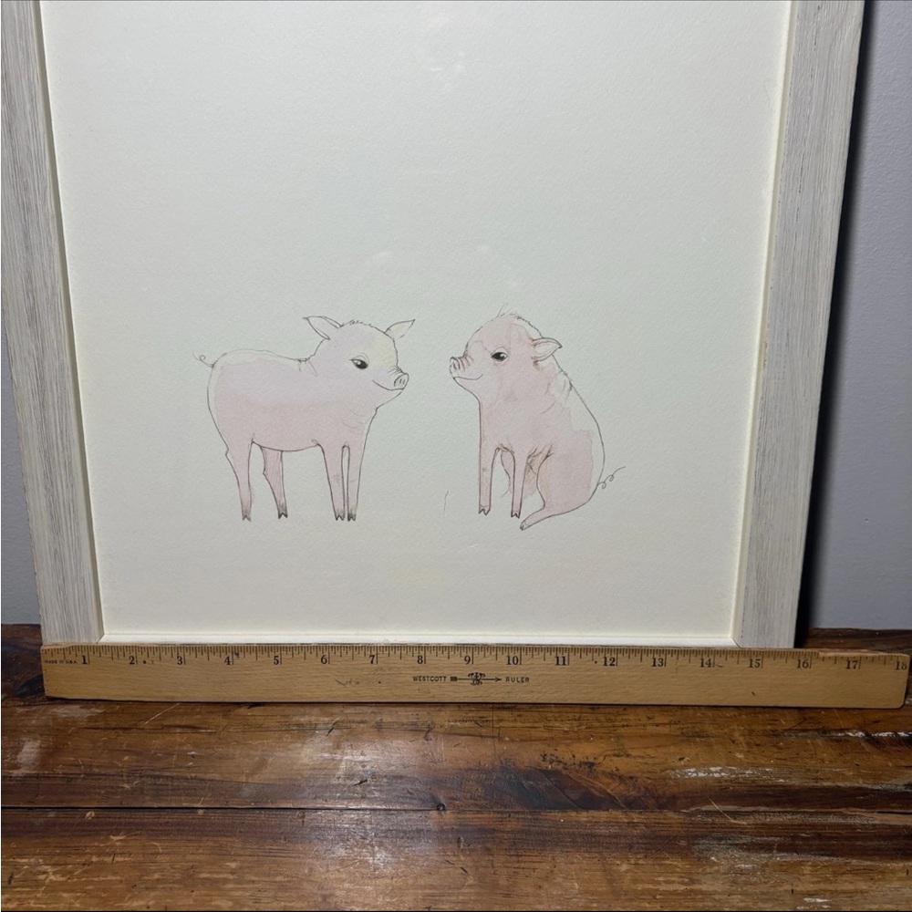 Restoration Hardware Baby Child Watercolor Animal print Pigs barnyard Nursery - Picture 3 of 8